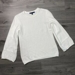 Brooks Brothers Women's size XS White Knit Long Bell Sleeve Pullover Sweater